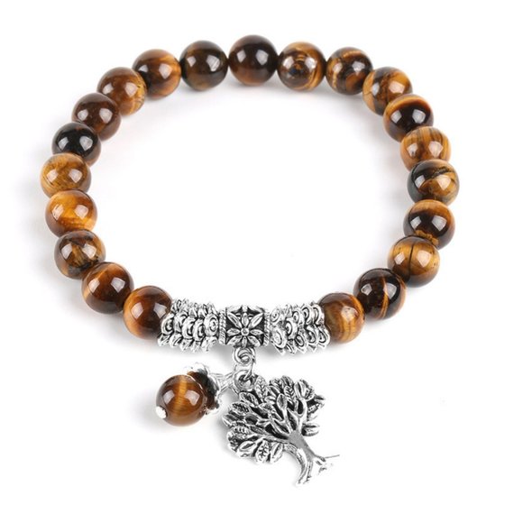 Tiger Eye Stone Lucky Stretch Reiki Healing Bracelet With Life Of Tree Charm - Picture 2 of 4